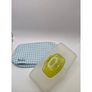 Pampers Blue Gingham Diaper Wipe Zippered Pouch Fisher Price Clamshell Wipe Case